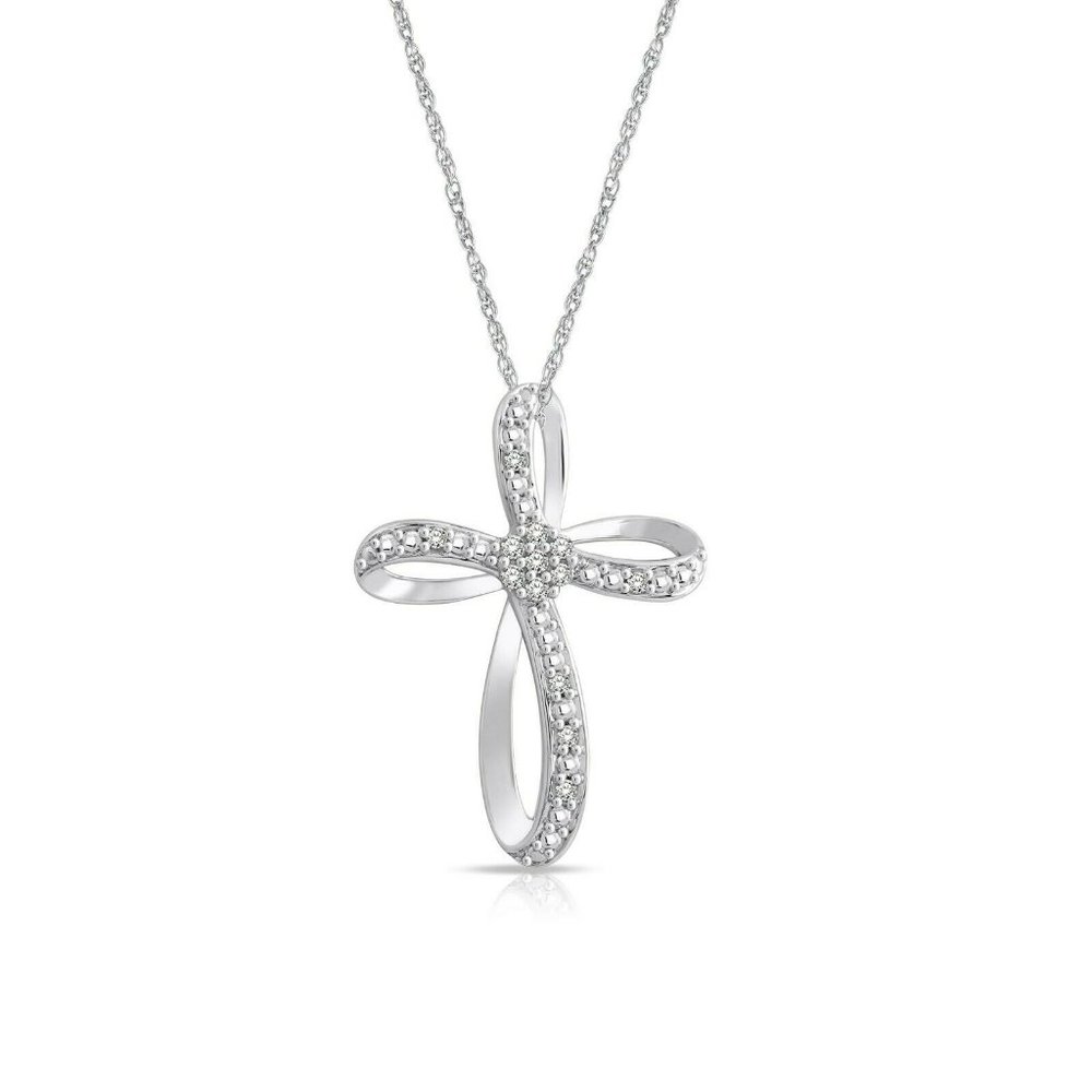 Sterling Silver 1/10 Carat Diamond Cross Pendant